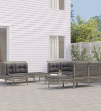 11-tlg. Garten-Lounge-Set mit Kissen Grau Poly Rattan