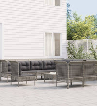 11-tlg. Garten-Lounge-Set mit Kissen Grau Poly Rattan