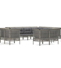 11-tlg. Garten-Lounge-Set mit Kissen Grau Poly Rattan