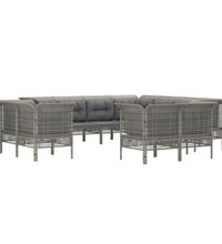 11-tlg. Garten-Lounge-Set mit Kissen Grau Poly Rattan