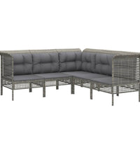 11-tlg. Garten-Lounge-Set mit Kissen Grau Poly Rattan