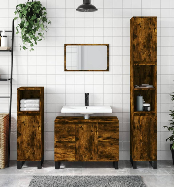 Badschrank Räuchereiche 30x30x100 cm Holzwerkstoff