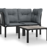 3-tlg. Garten-Lounge-Set Schwarz und Grau Poly Rattan