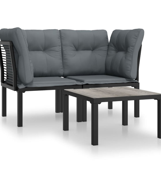 3-tlg. Garten-Lounge-Set Schwarz und Grau Poly Rattan