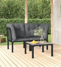 3-tlg. Garten-Lounge-Set Schwarz und Grau Poly Rattan