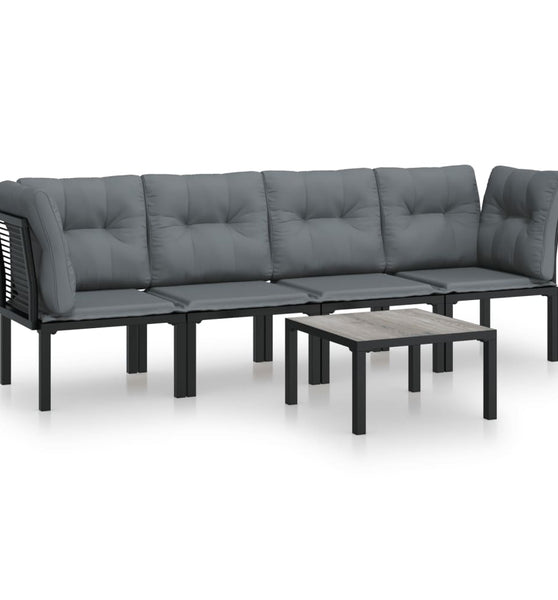 5-tlg. Garten-Lounge-Set Schwarz und Grau Poly Rattan