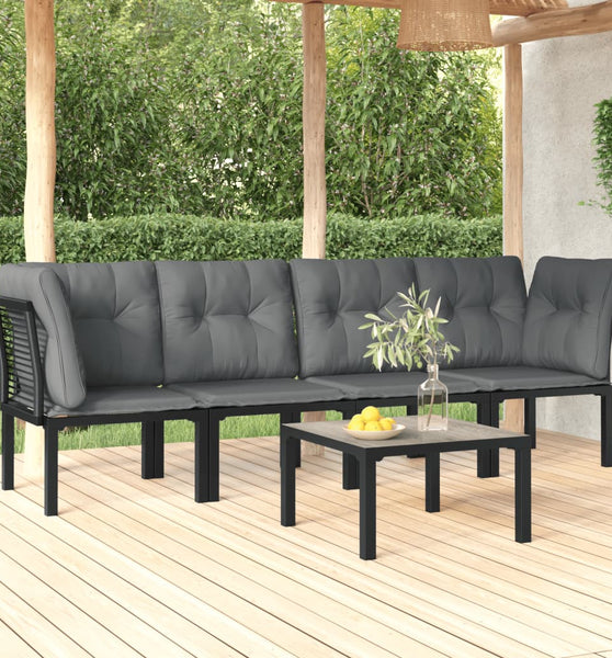 5-tlg. Garten-Lounge-Set Schwarz und Grau Poly Rattan