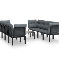 9-tlg. Garten-Lounge-Set Schwarz und Grau Poly Rattan