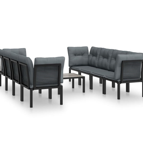 9-tlg. Garten-Lounge-Set Schwarz und Grau Poly Rattan