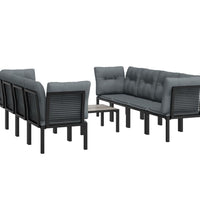 9-tlg. Garten-Lounge-Set Schwarz und Grau Poly Rattan