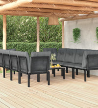 9-tlg. Garten-Lounge-Set Schwarz und Grau Poly Rattan