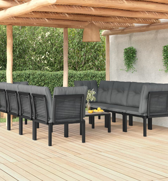 9-tlg. Garten-Lounge-Set Schwarz und Grau Poly Rattan