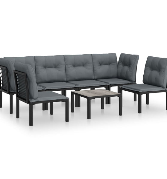 7-tlg. Garten-Lounge-Set Schwarz und Grau Poly Rattan