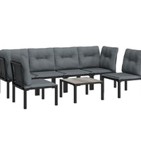 7-tlg. Garten-Lounge-Set Schwarz und Grau Poly Rattan