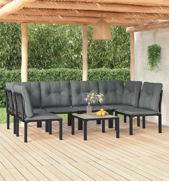 7-tlg. Garten-Lounge-Set Schwarz und Grau Poly Rattan