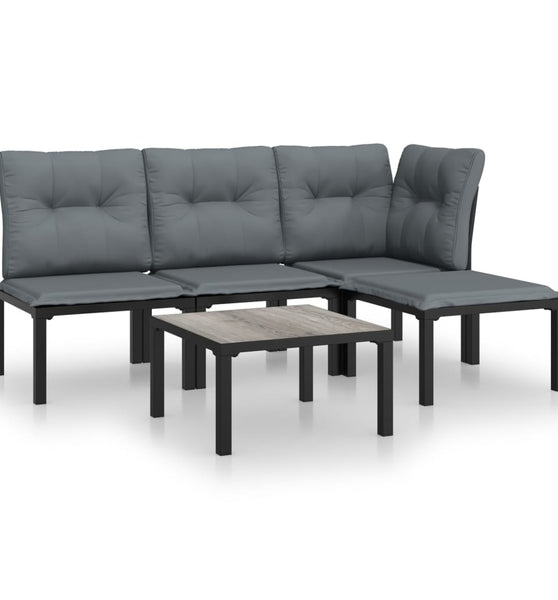 5-tlg. Garten-Lounge-Set Schwarz und Grau Poly Rattan
