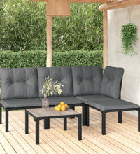5-tlg. Garten-Lounge-Set Schwarz und Grau Poly Rattan