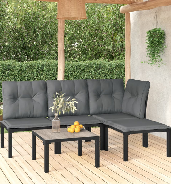 5-tlg. Garten-Lounge-Set Schwarz und Grau Poly Rattan