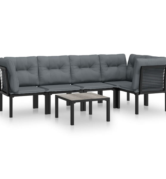 6-tlg. Garten-Lounge-Set Schwarz und Grau Poly Rattan
