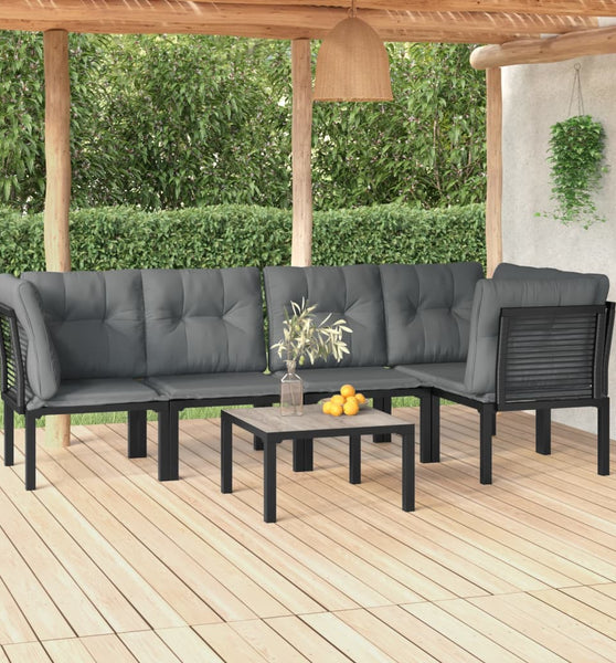 6-tlg. Garten-Lounge-Set Schwarz und Grau Poly Rattan