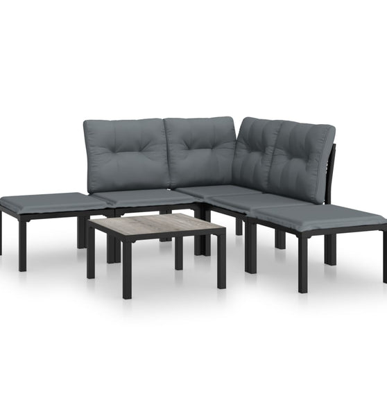6-tlg. Garten-Lounge-Set Schwarz und Grau Poly Rattan