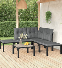 6-tlg. Garten-Lounge-Set Schwarz und Grau Poly Rattan