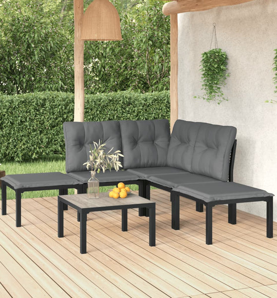 6-tlg. Garten-Lounge-Set Schwarz und Grau Poly Rattan