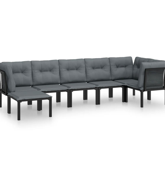 7-tlg. Garten-Lounge-Set Schwarz und Grau Poly Rattan