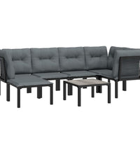 7-tlg. Garten-Lounge-Set Schwarz und Grau Poly Rattan