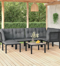 7-tlg. Garten-Lounge-Set Schwarz und Grau Poly Rattan