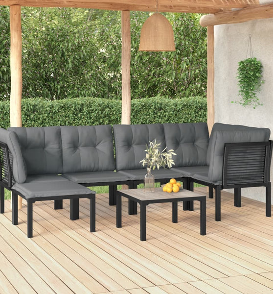 7-tlg. Garten-Lounge-Set Schwarz und Grau Poly Rattan
