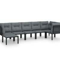 7-tlg. Garten-Lounge-Set Schwarz und Grau Poly Rattan