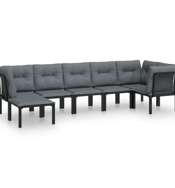 7-tlg. Garten-Lounge-Set Schwarz und Grau Poly Rattan