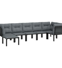 7-tlg. Garten-Lounge-Set Schwarz und Grau Poly Rattan