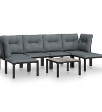 7-tlg. Garten-Lounge-Set Schwarz und Grau Poly Rattan