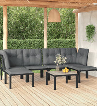 7-tlg. Garten-Lounge-Set Schwarz und Grau Poly Rattan