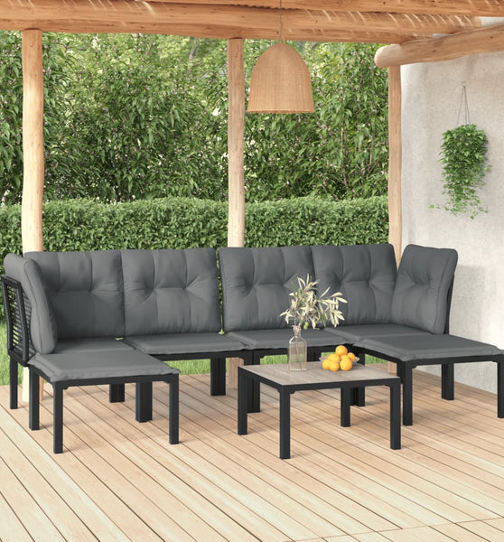 7-tlg. Garten-Lounge-Set Schwarz und Grau Poly Rattan