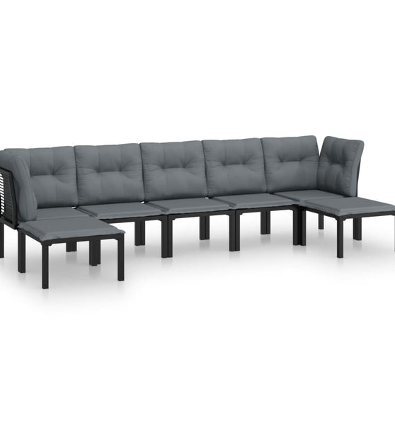 7-tlg. Garten-Lounge-Set Schwarz und Grau Poly Rattan