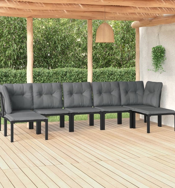 7-tlg. Garten-Lounge-Set Schwarz und Grau Poly Rattan