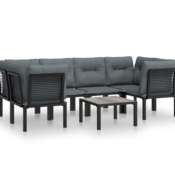 7-tlg. Garten-Lounge-Set Schwarz und Grau Poly Rattan