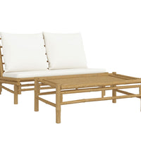 2-tlg. Garten-Lounge-Set mit Cremeweißen Kissen Bambus