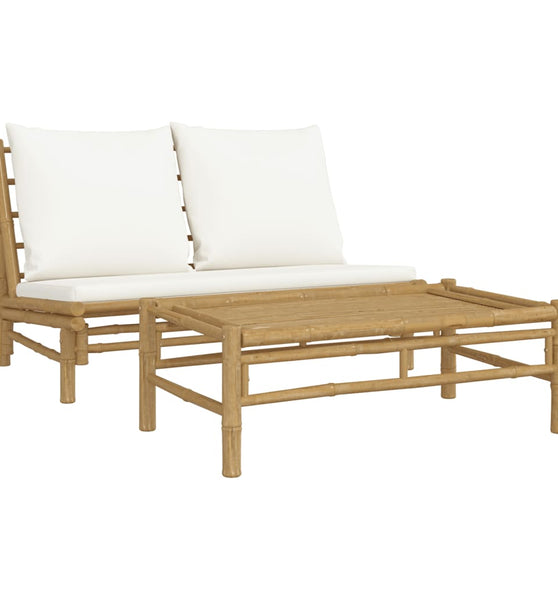 2-tlg. Garten-Lounge-Set mit Cremeweißen Kissen Bambus