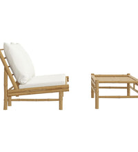 2-tlg. Garten-Lounge-Set mit Cremeweißen Kissen Bambus