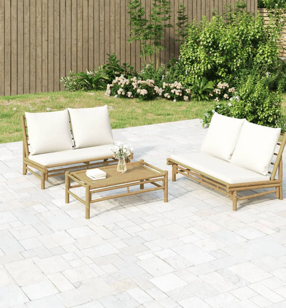 2-tlg. Garten-Lounge-Set mit Cremeweißen Kissen Bambus