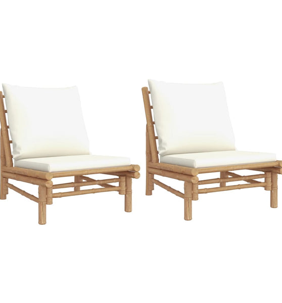 Gartenstühle 2 Stk. mit Cremeweißen Kissen Bambus