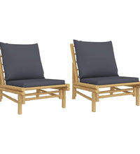 Gartenstühle 2 Stk. mit Dunkelgrauen Kissen Bambus