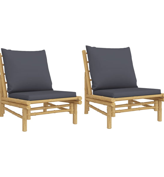 Gartenstühle 2 Stk. mit Dunkelgrauen Kissen Bambus