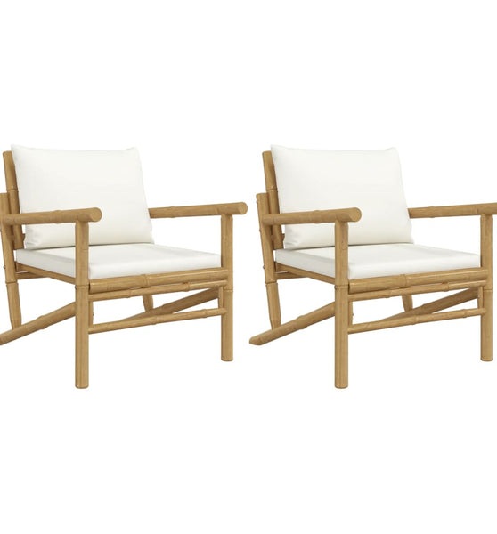 Gartenstühle 2 Stk. mit Cremeweißen Kissen Bambus