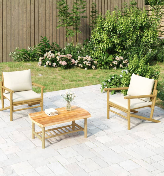 Gartenstühle 2 Stk. mit Cremeweißen Kissen Bambus