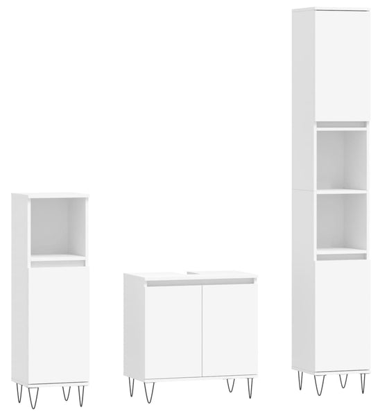 3-tlg. Badmöbel-Set Weiß Holzwerkstoff